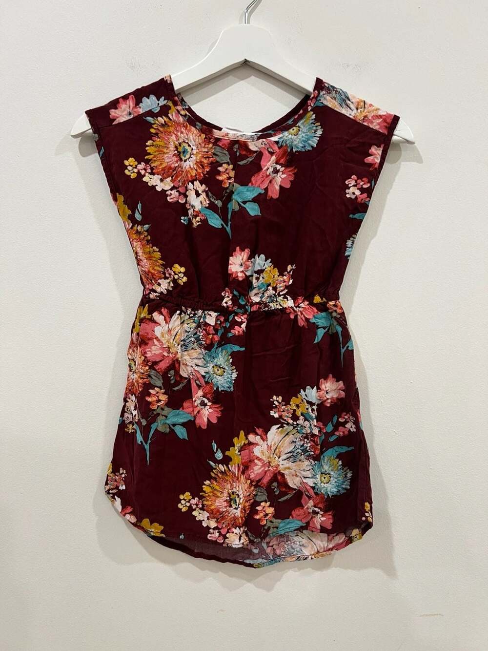 Gap Kids Burgundy Floral Dolman Cap Sleeve Dress Size S 6-7 Regular